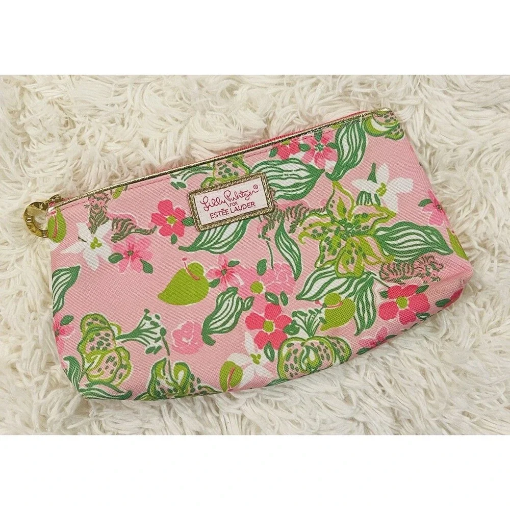 Lilly Pulitzer For Estée Lauder Tiger Floral Print Cosmetic Zipper Pouch